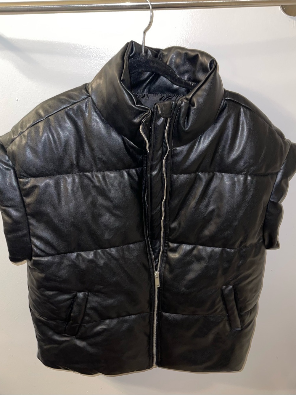 Fashion Nova Black Faux Leather Puffer Vest with High Neck